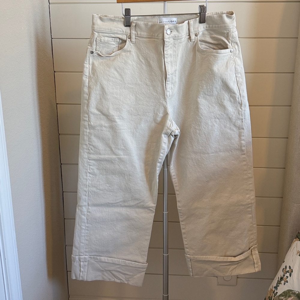 LOFT Cream Wide Leg Jeans
